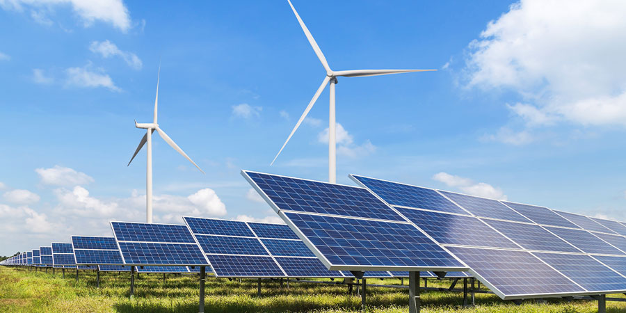erneuerbare Energie, Windpark und Solarfeld